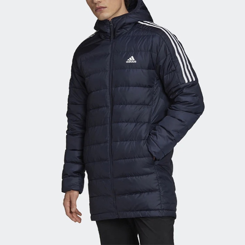 Adidas Men's Essentials Down Parka Full Zip Hooded Jacket Blue XXL